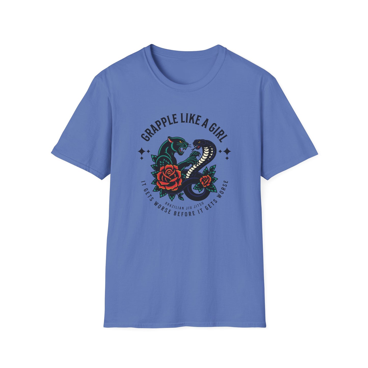 Women's Grapple like a Girl BJJ Unisex Softstyle T-Shirt - It Gets Worse