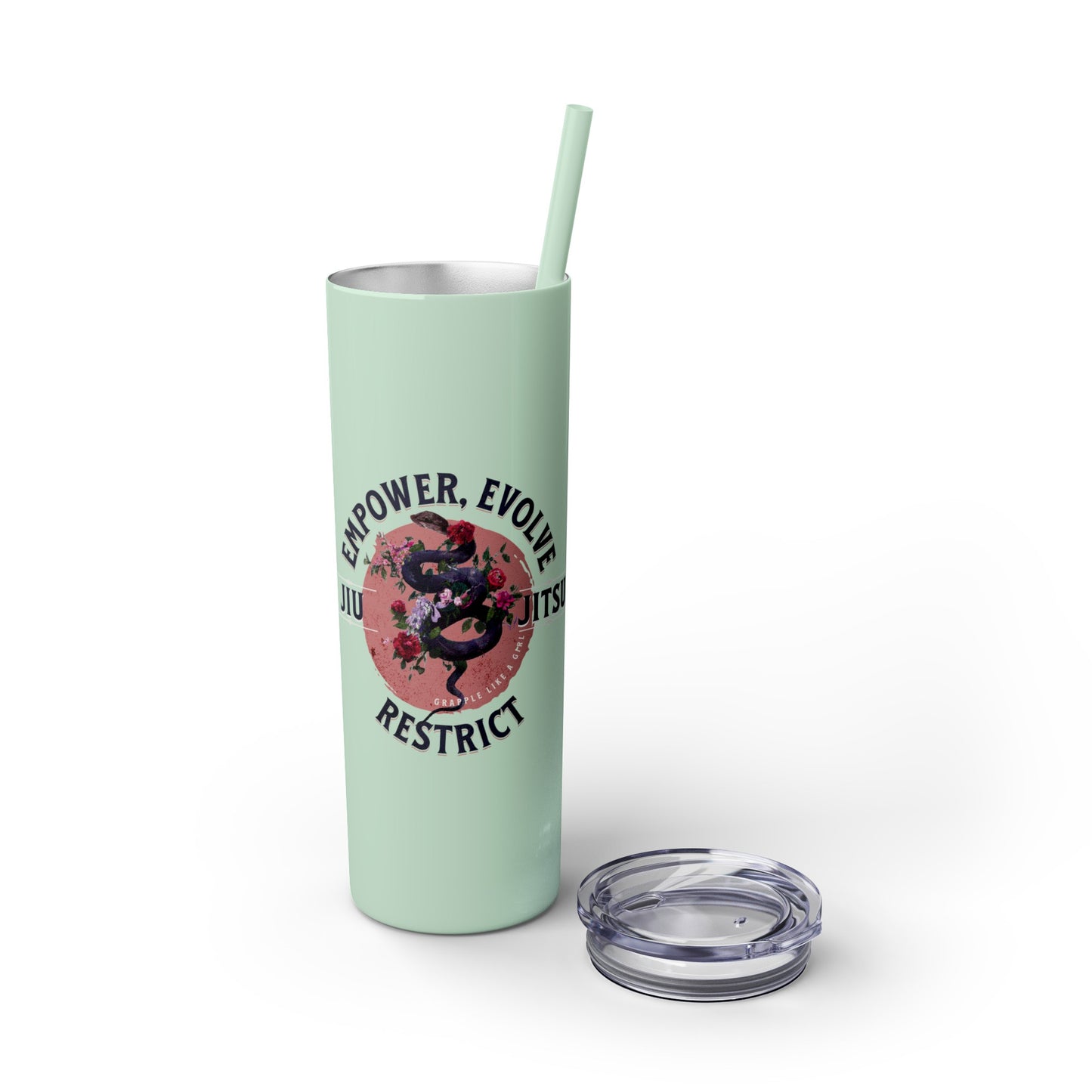 Ladies BJJ Empower, Evolve, Restrict Skinny BJJ Gift Tumbler with Straw, 20oz