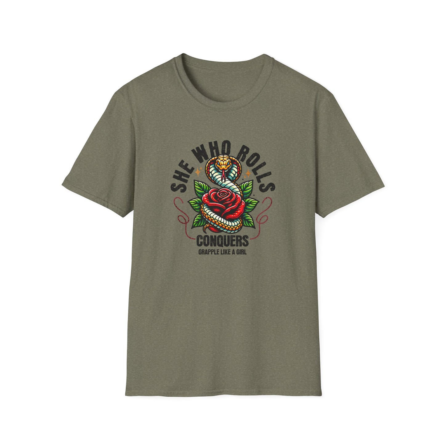 Grapple like a Girl Jiu Jitsu Women's T-Shirt - She Who Rolls Conquers