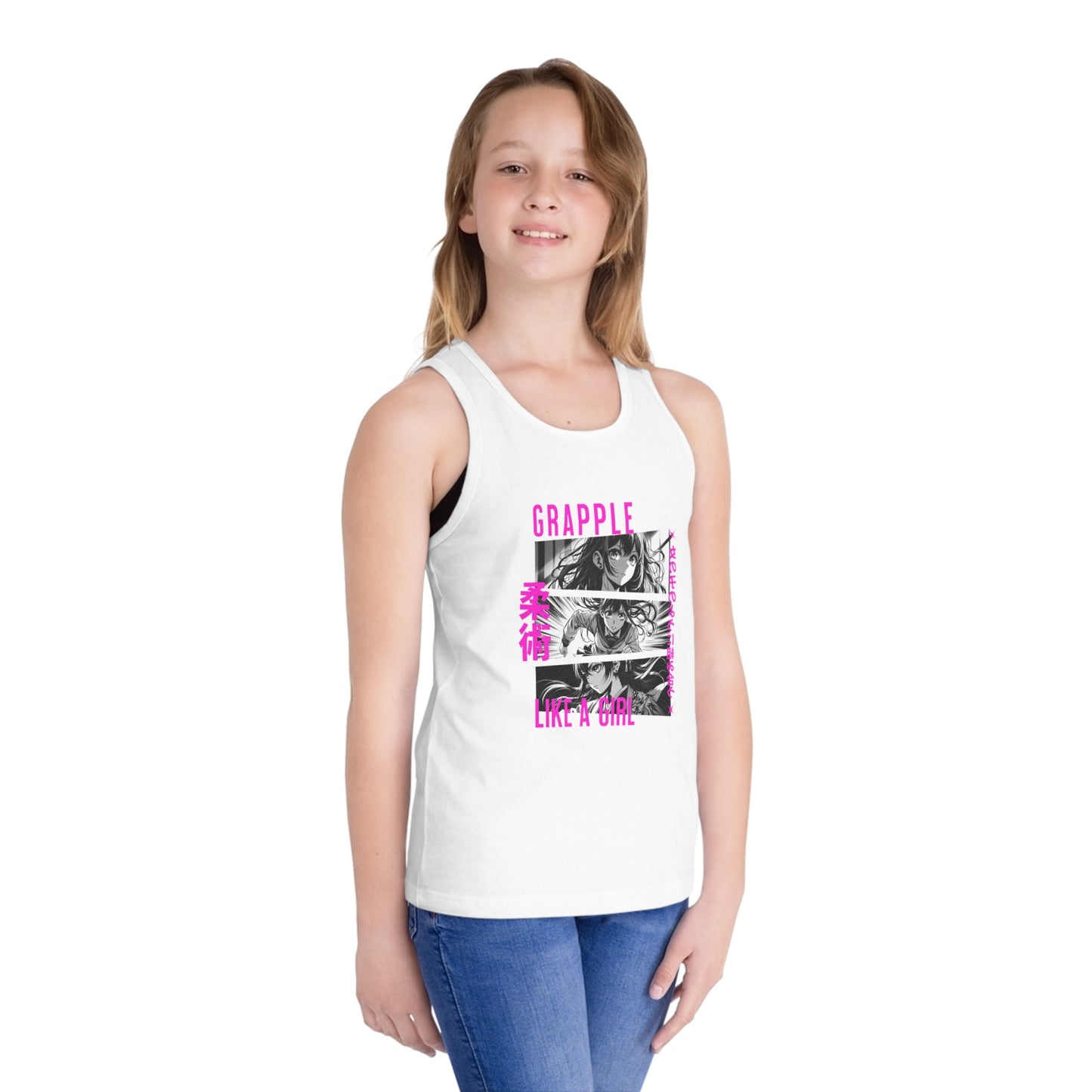 Grapple like a Girl Youth Jersey Tank Top - Anime Girl