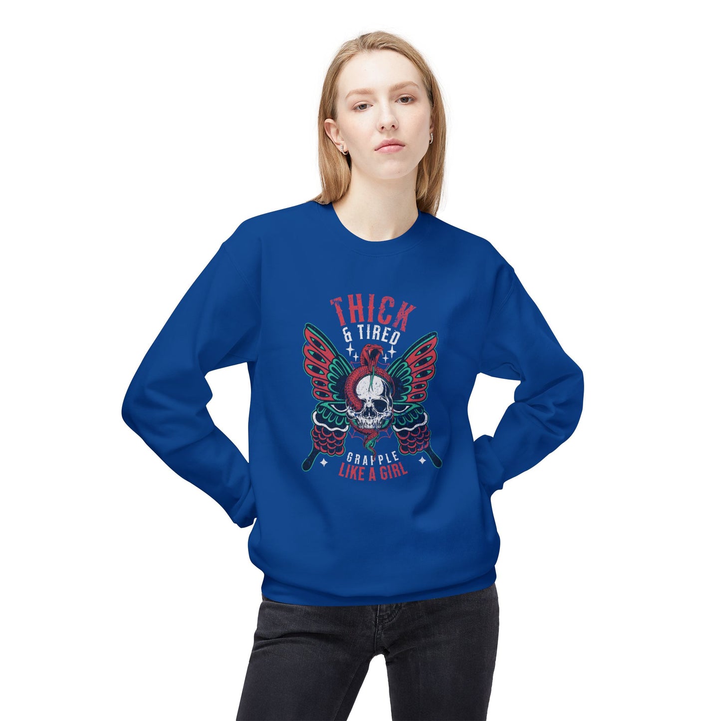 Crewneck Sweatshirt - Grapple Like a Girl Thick & Tired BJJ Sweater