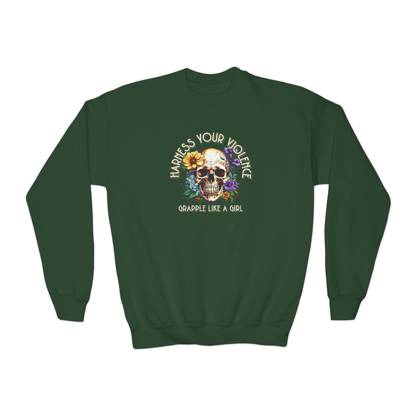 Grapple Like A Girl Youth Crewneck Sweatshirt - Harness Your Violence