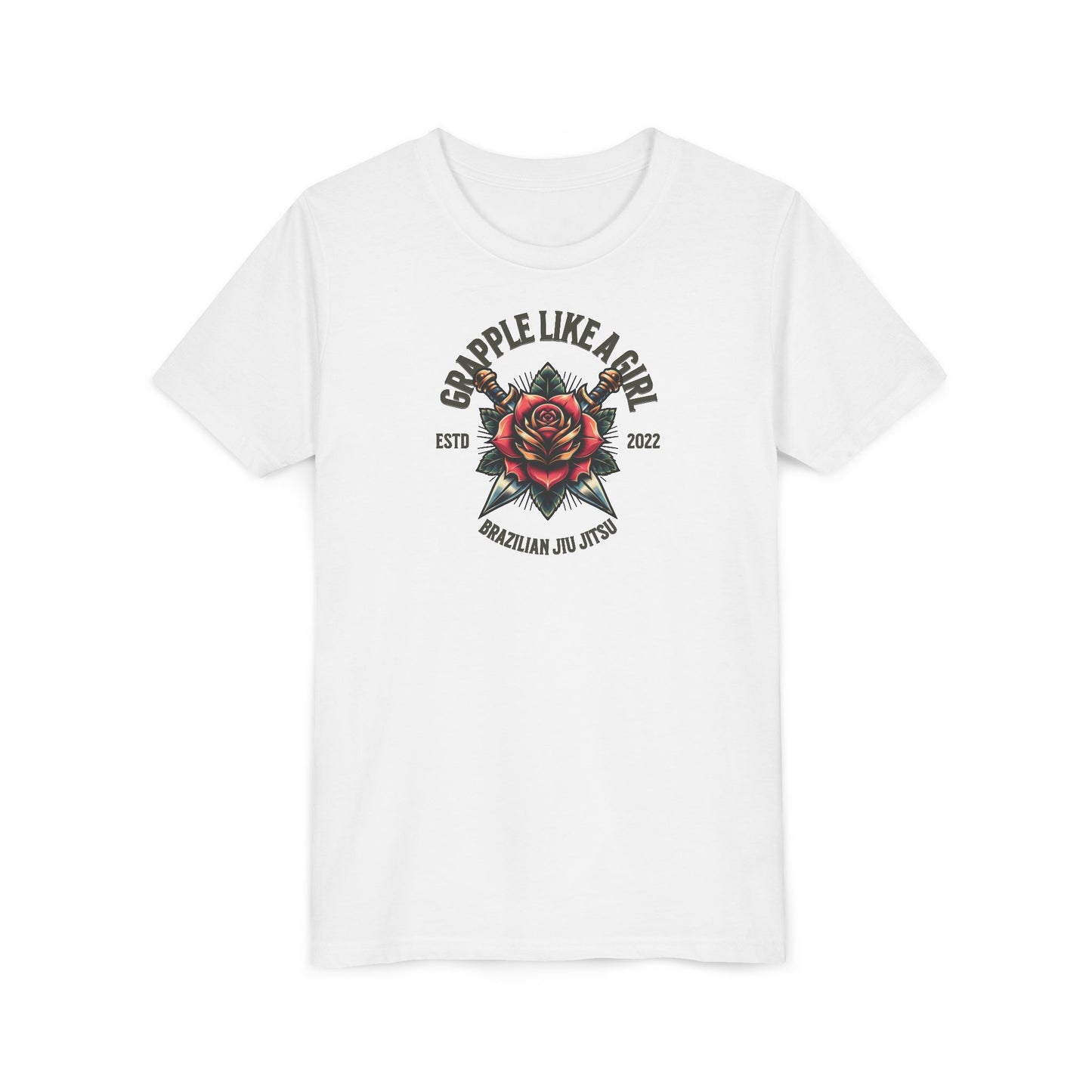 BJJ Youth Girls Short Sleeve Tee - Grapple like a Girl Rose
