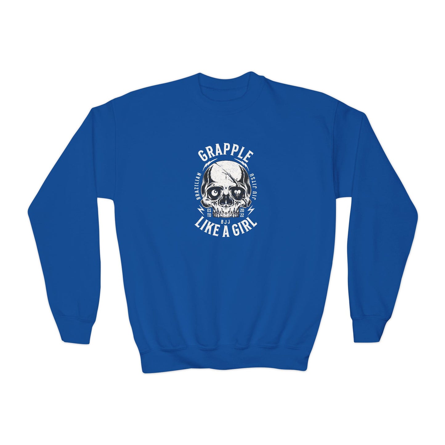 Grapple Like A Girl Youth Crewneck Sweatshirt - Skull