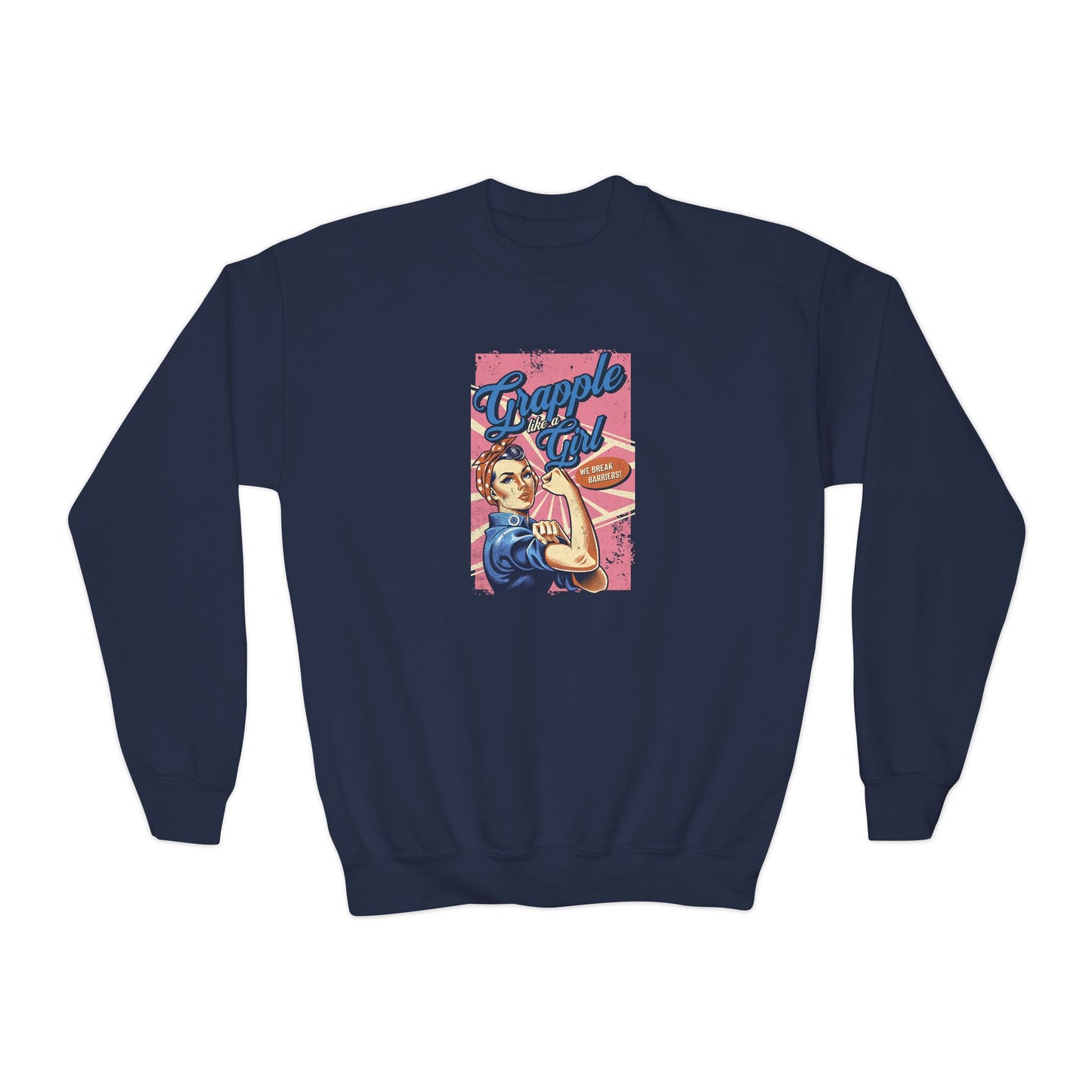 Grapple Like A Girl Youth Crewneck Sweatshirt - Women's History Month