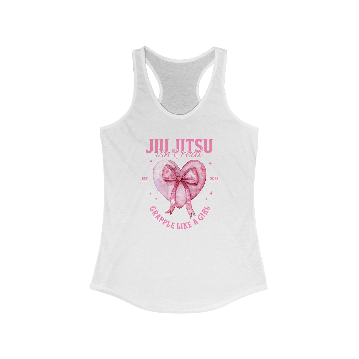 Women's Grapple like a Girl Racerback Tank - Jiu Jitsu Isn't Real, pink heart