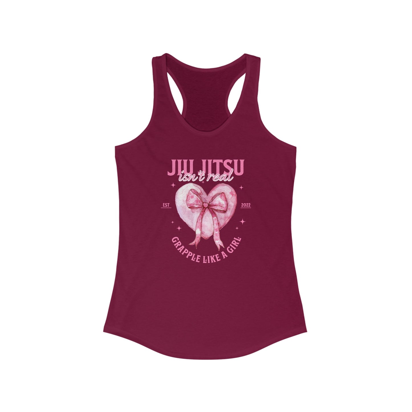 Women's Grapple like a Girl Racerback Tank - Jiu Jitsu Isn't Real, pink heart