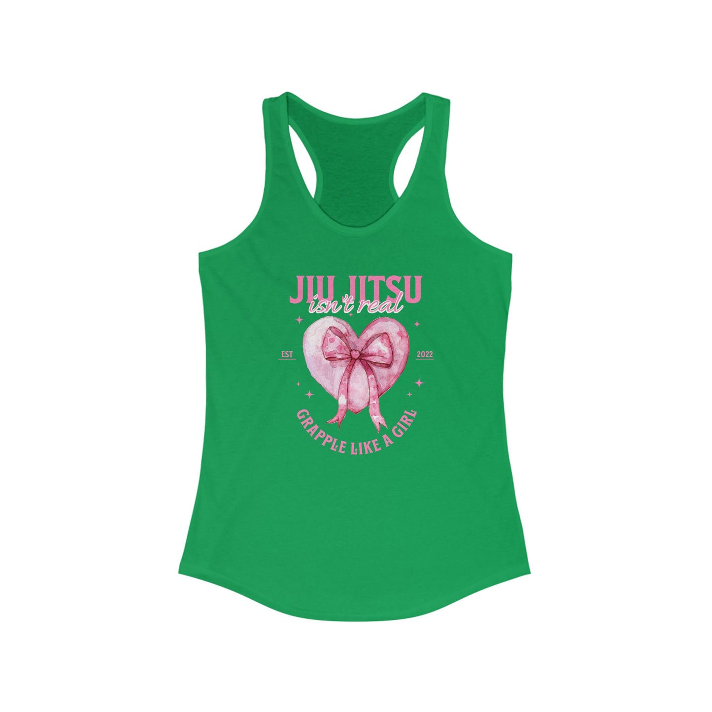 Women's Grapple like a Girl Racerback Tank - Jiu Jitsu Isn't Real, pink heart