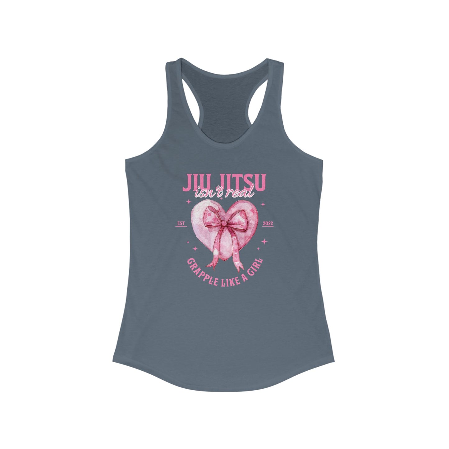 Women's Grapple like a Girl Racerback Tank - Jiu Jitsu Isn't Real, pink heart