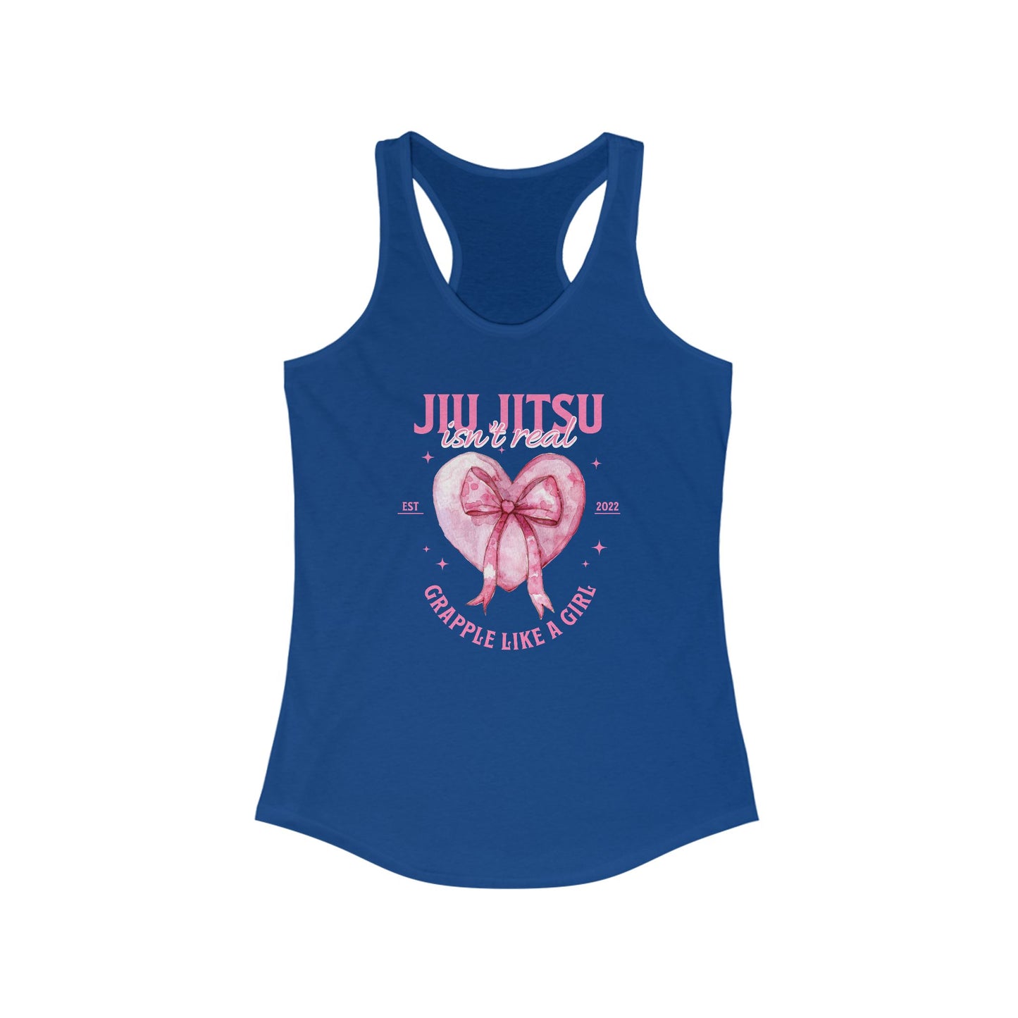 Women's Grapple like a Girl Racerback Tank - Jiu Jitsu Isn't Real, pink heart