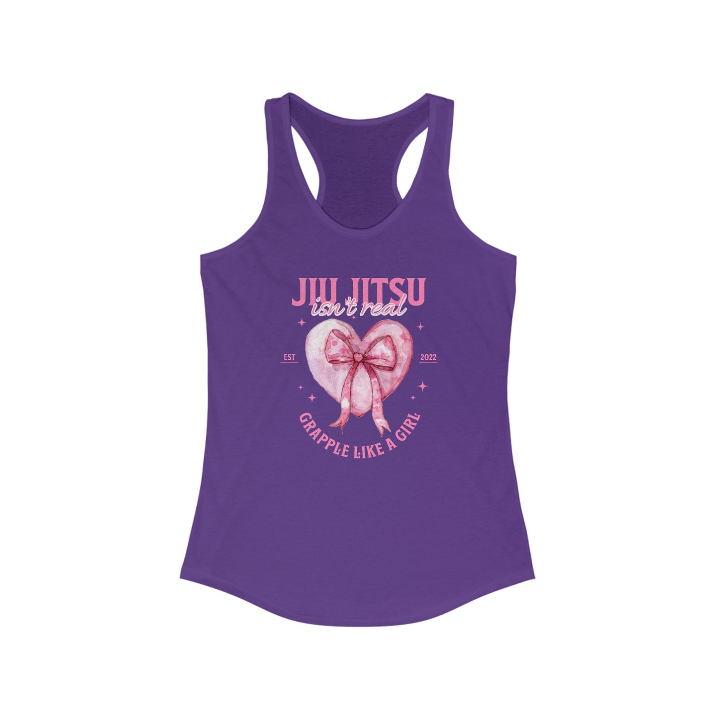 Women's Grapple like a Girl Racerback Tank - Jiu Jitsu Isn't Real, pink heart