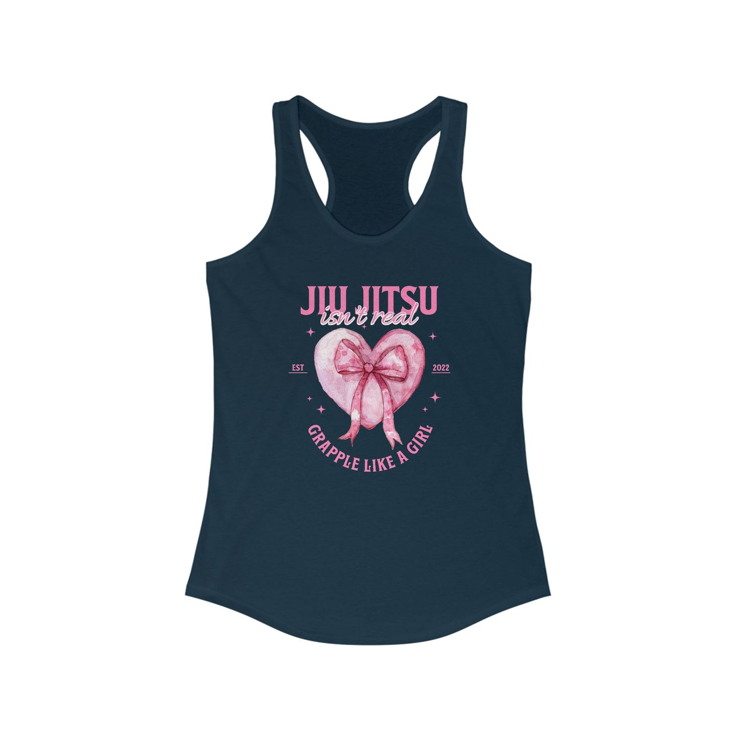 Women's Grapple like a Girl Racerback Tank - Jiu Jitsu Isn't Real, pink heart