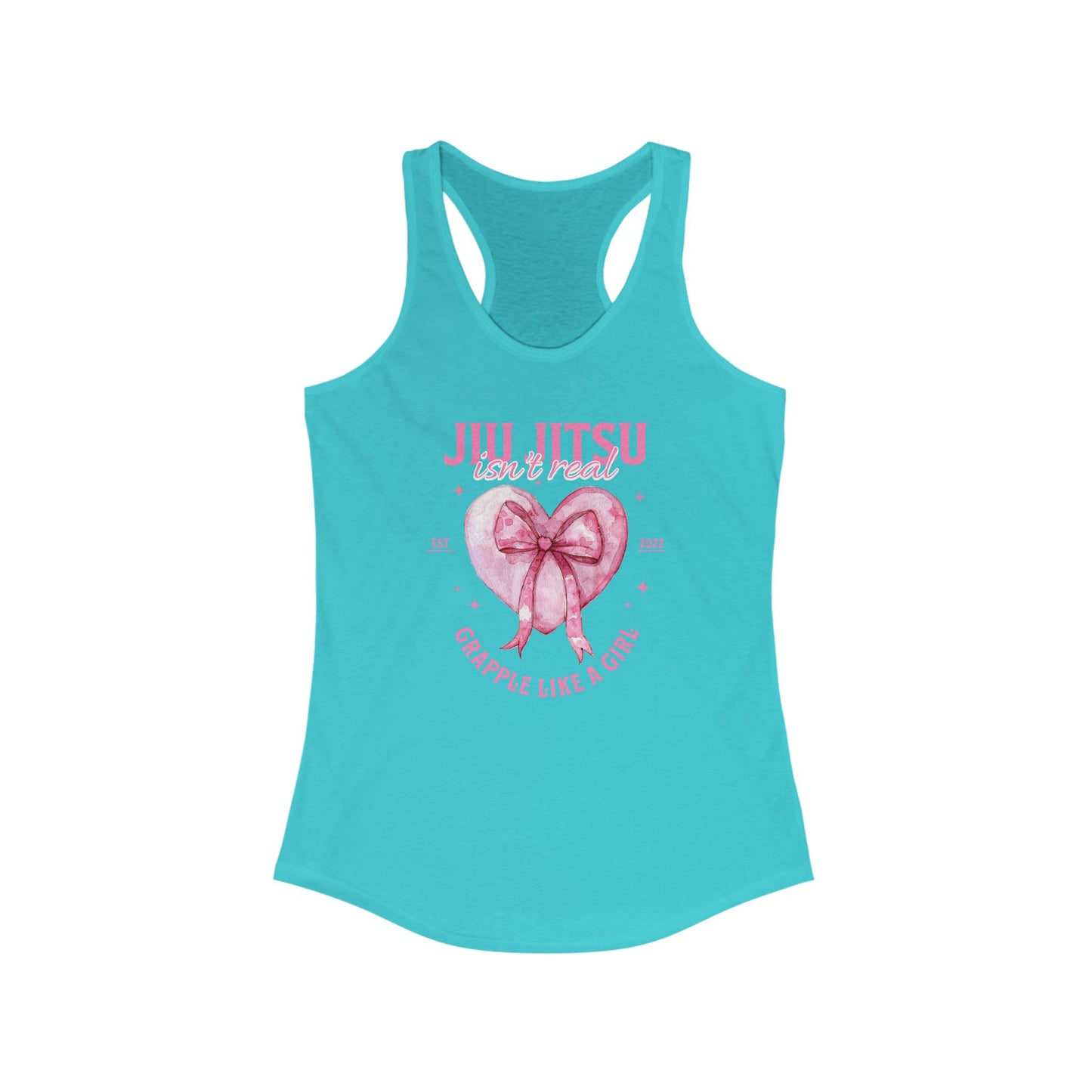 Women's Grapple like a Girl Racerback Tank - Jiu Jitsu Isn't Real, pink heart