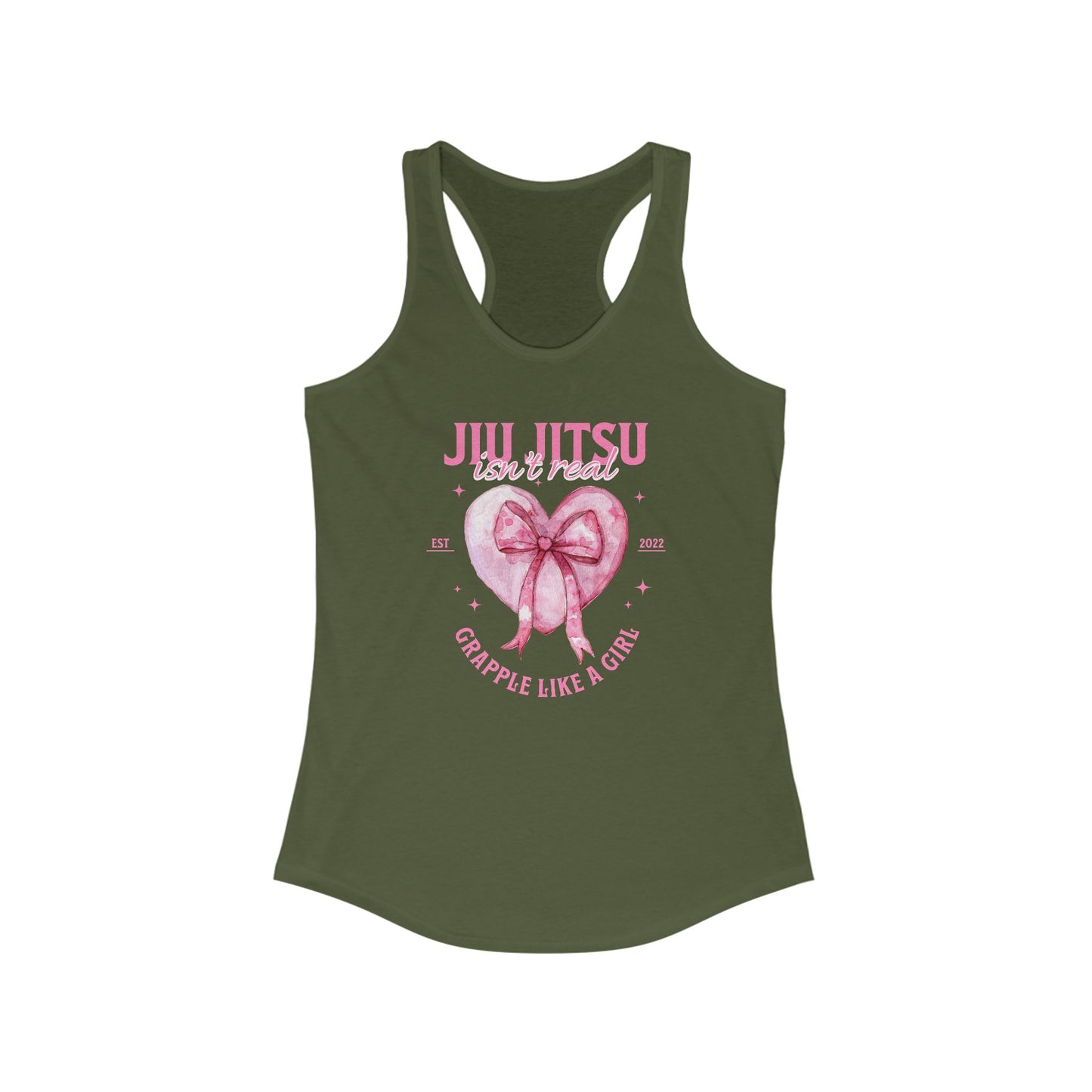 Women's Grapple like a Girl Racerback Tank - Jiu Jitsu Isn't Real, pink heart