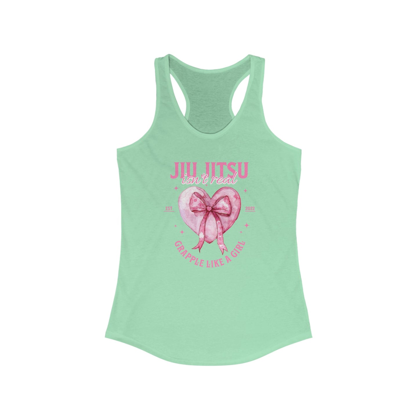 Women's Grapple like a Girl Racerback Tank - Jiu Jitsu Isn't Real, pink heart