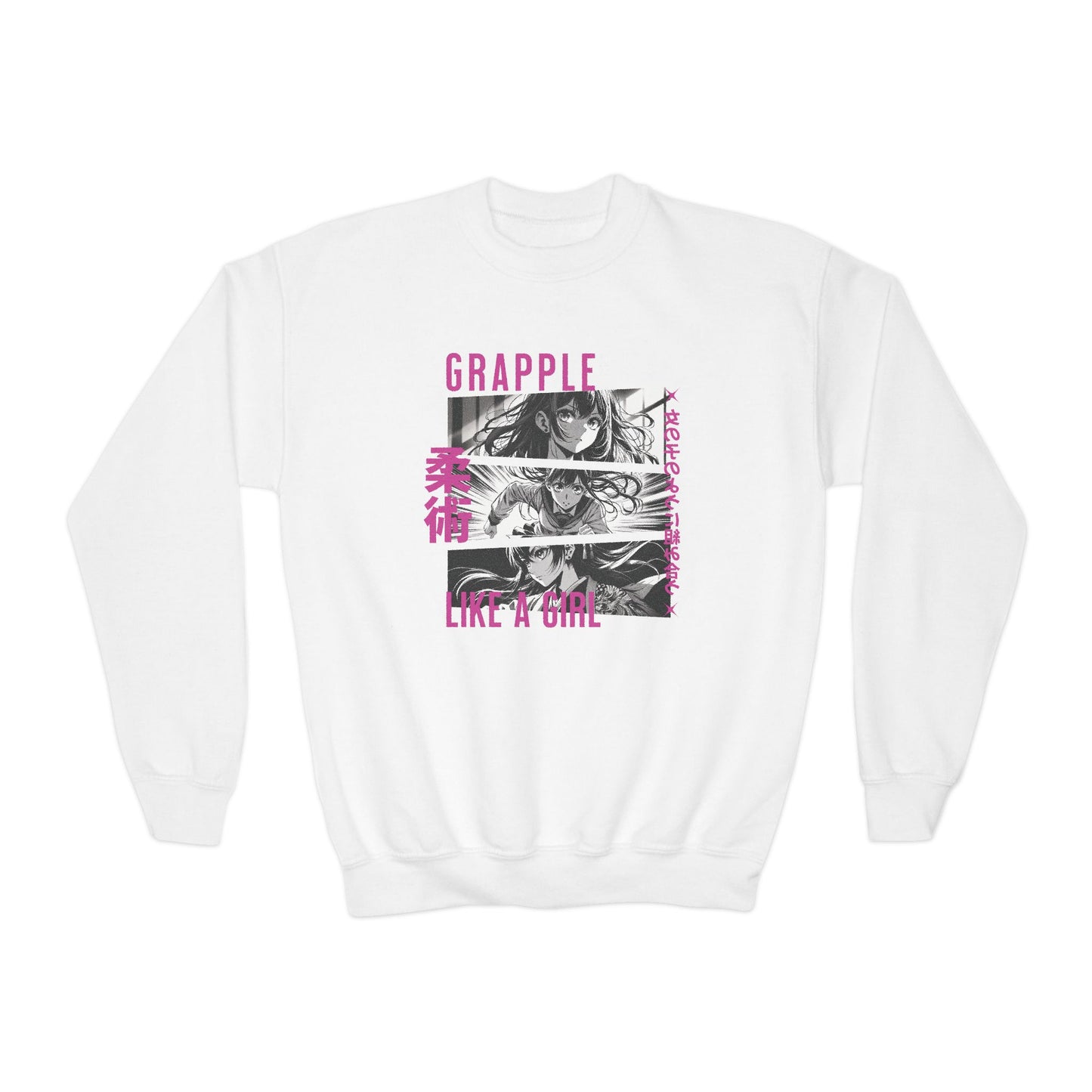 Grapple Like A Girl Youth Crewneck Sweatshirt - Anime Girl