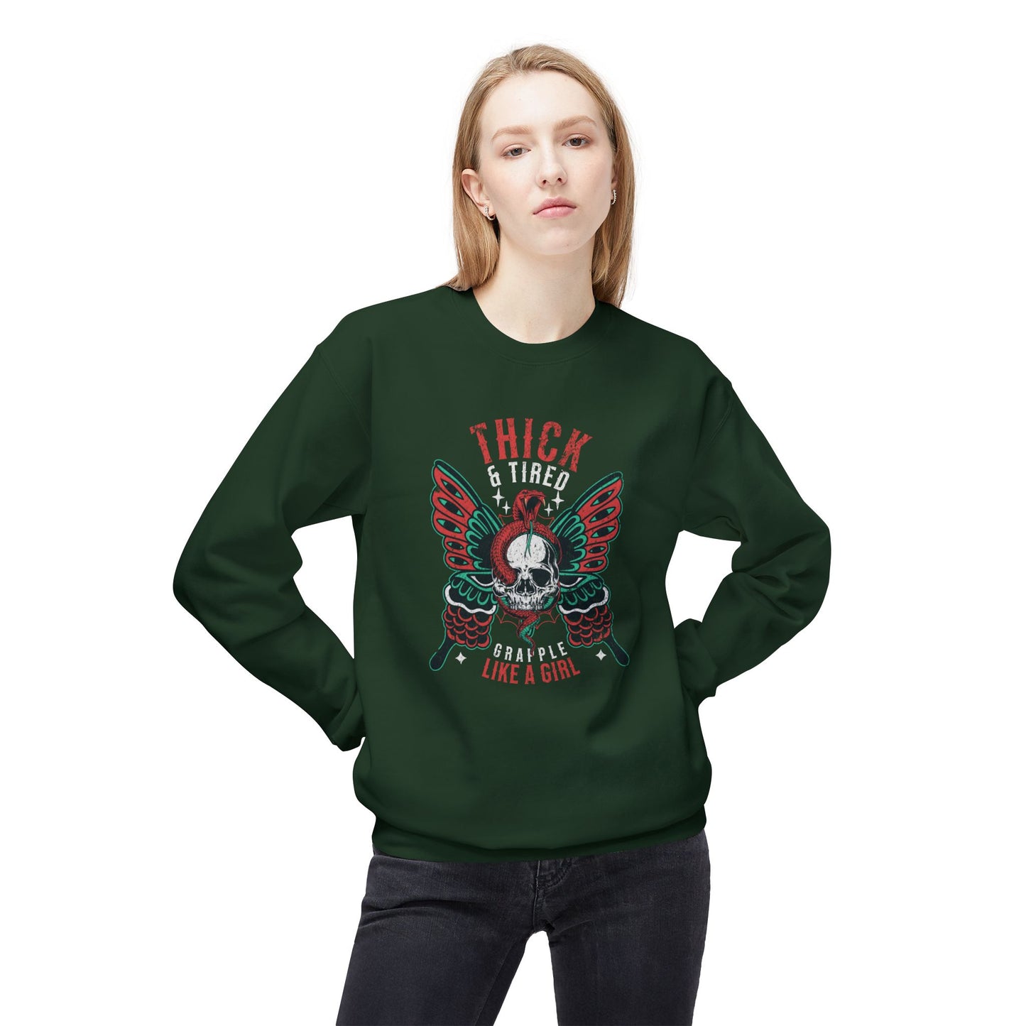 Crewneck Sweatshirt - Grapple Like a Girl Thick & Tired BJJ Sweater