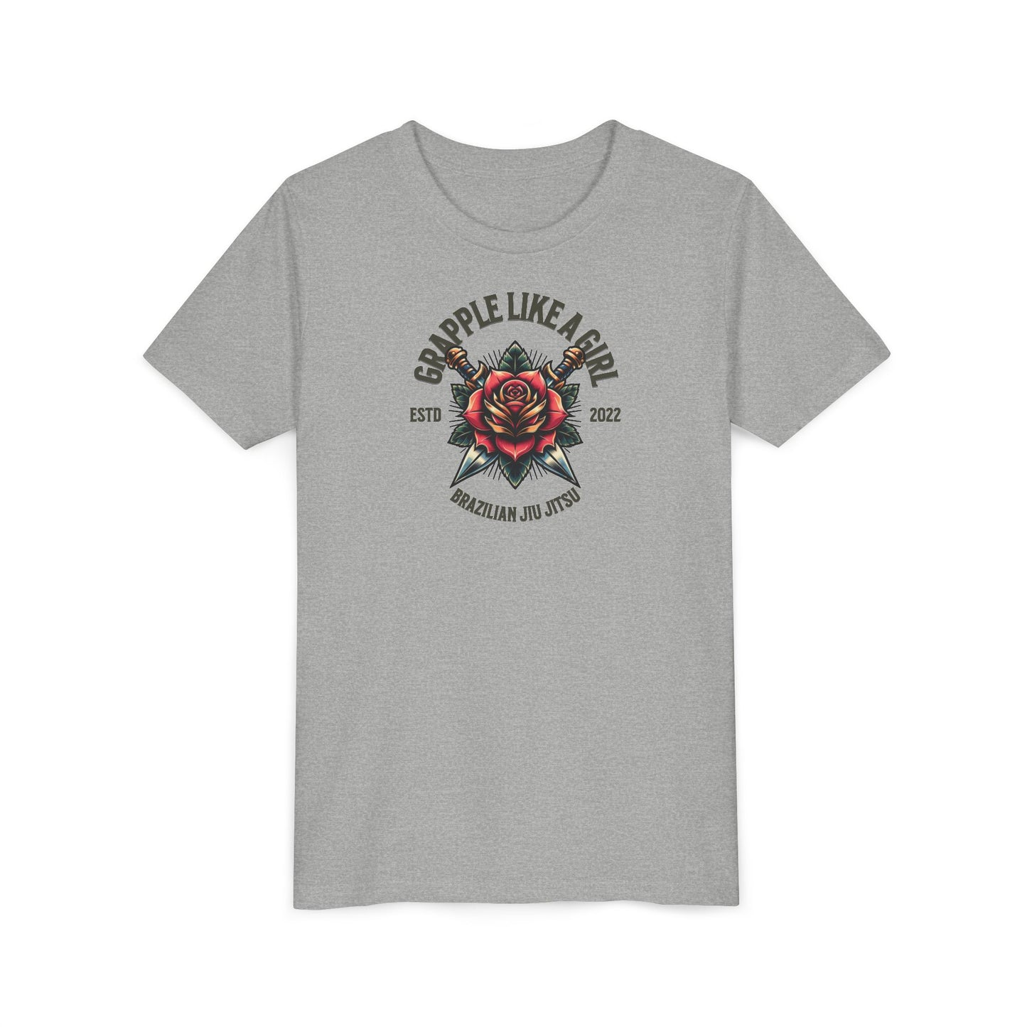 BJJ Youth Girls Short Sleeve Tee - Grapple like a Girl Rose
