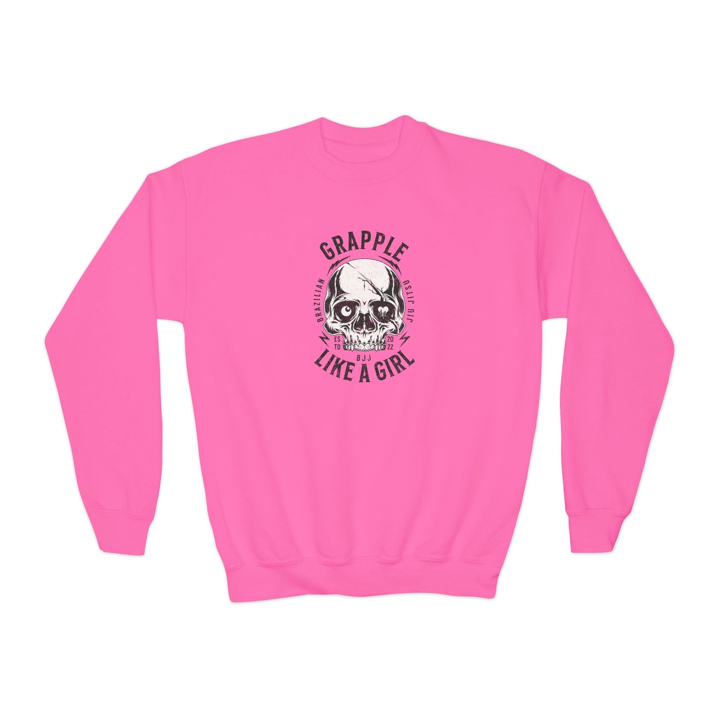 Grapple Like A Girl Youth Crewneck Sweatshirt - Skull