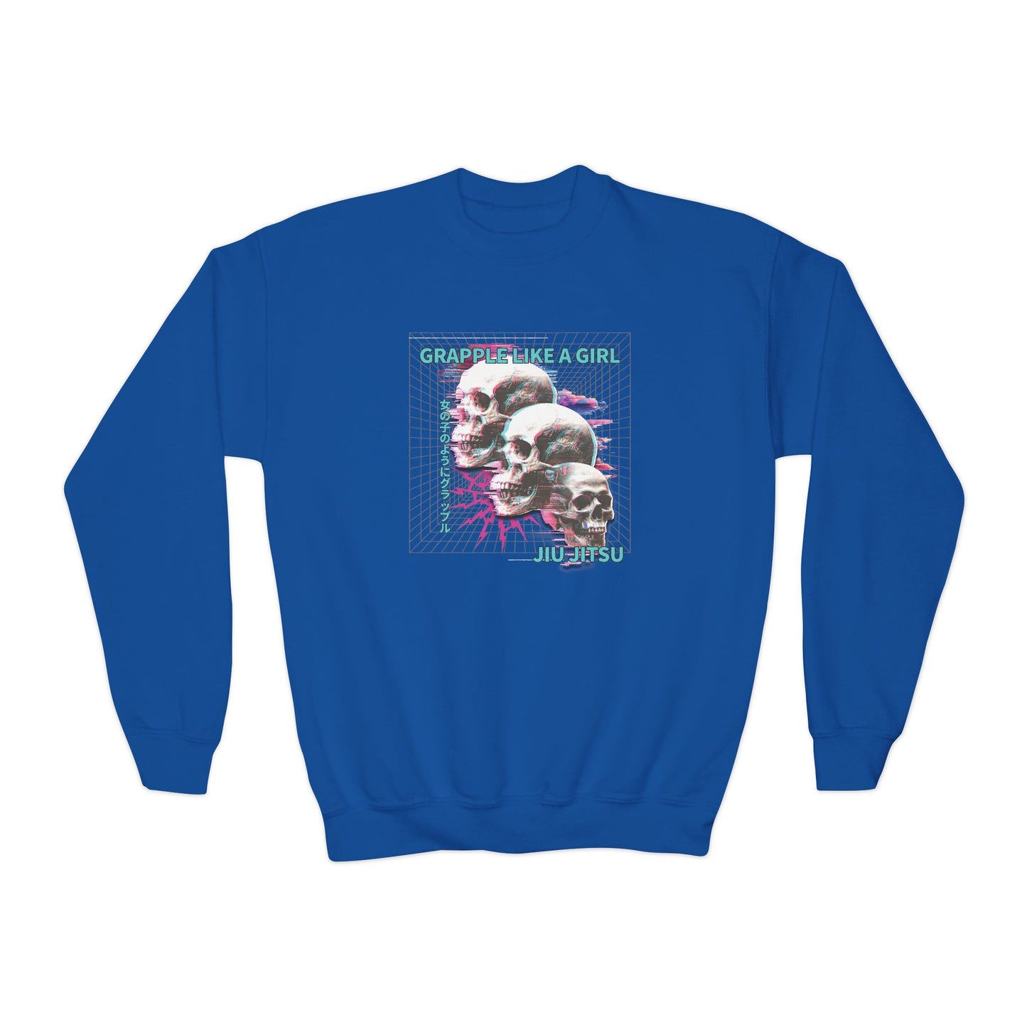 Grapple Like A Girl Youth Crewneck Sweatshirt - Neon Skulls