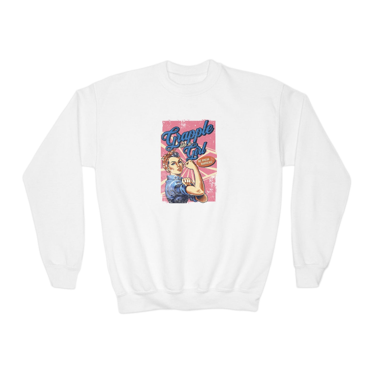 Grapple Like A Girl Youth Crewneck Sweatshirt - Women's History Month