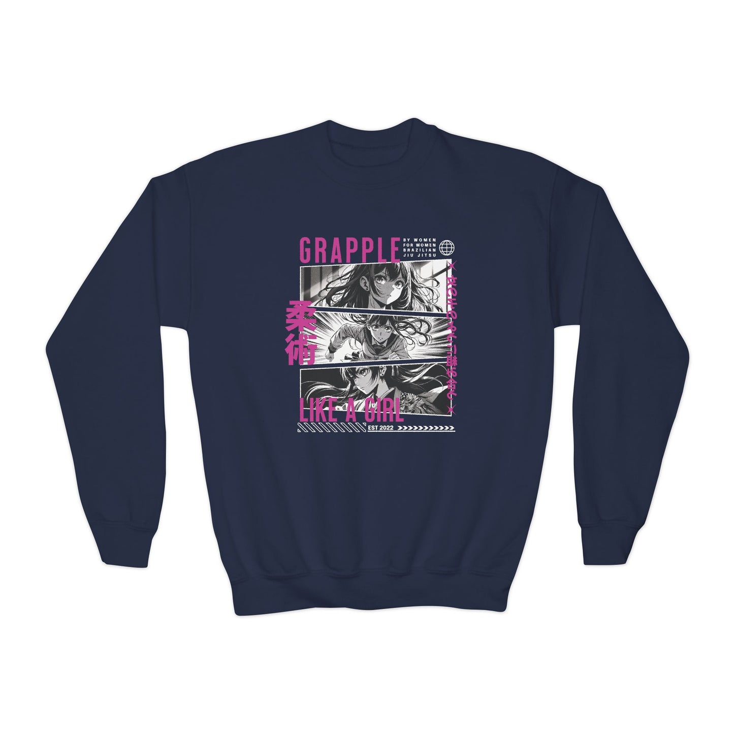 Grapple Like A Girl Youth Crewneck Sweatshirt - Anime Girl