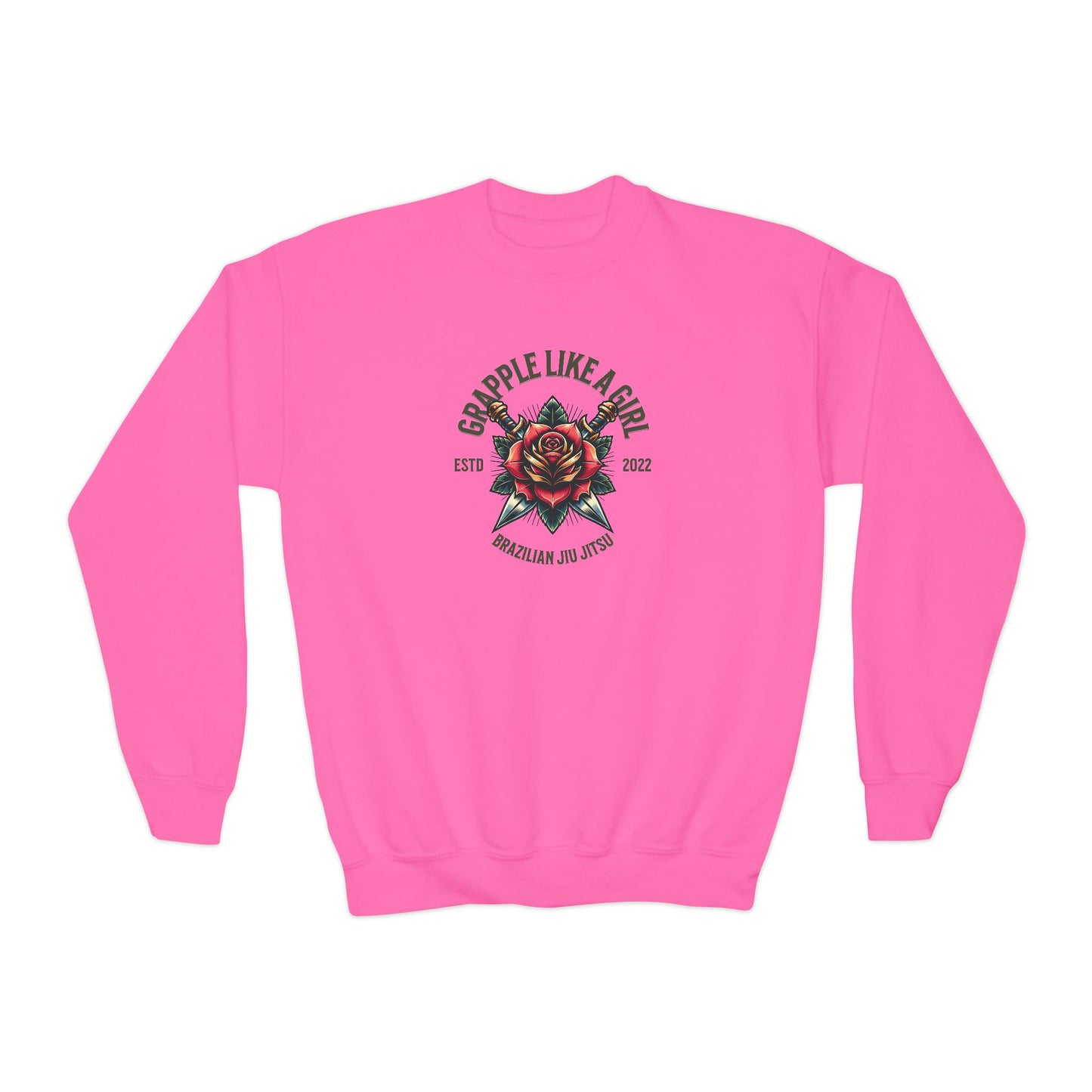 Grapple Like A Girl Youth Crewneck Sweatshirt - Rose