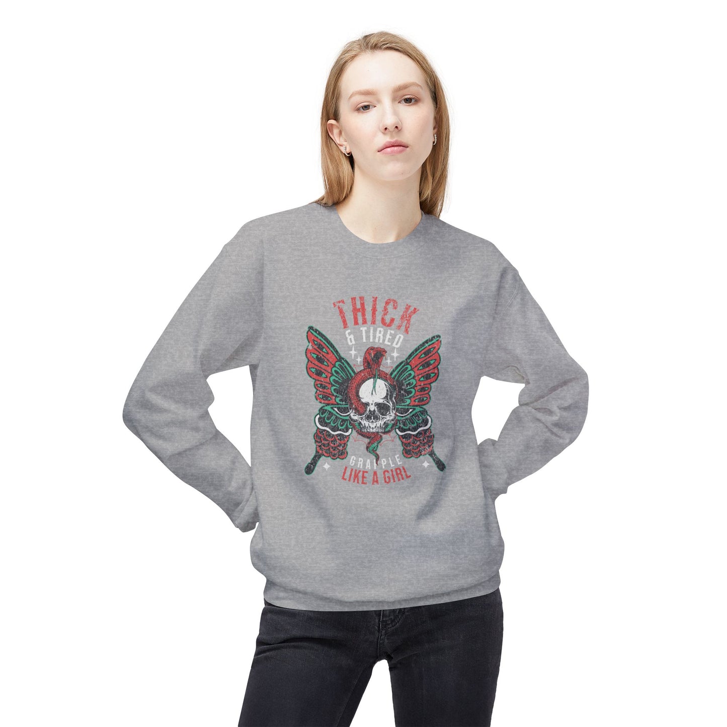 Crewneck Sweatshirt - Grapple Like a Girl Thick & Tired BJJ Sweater