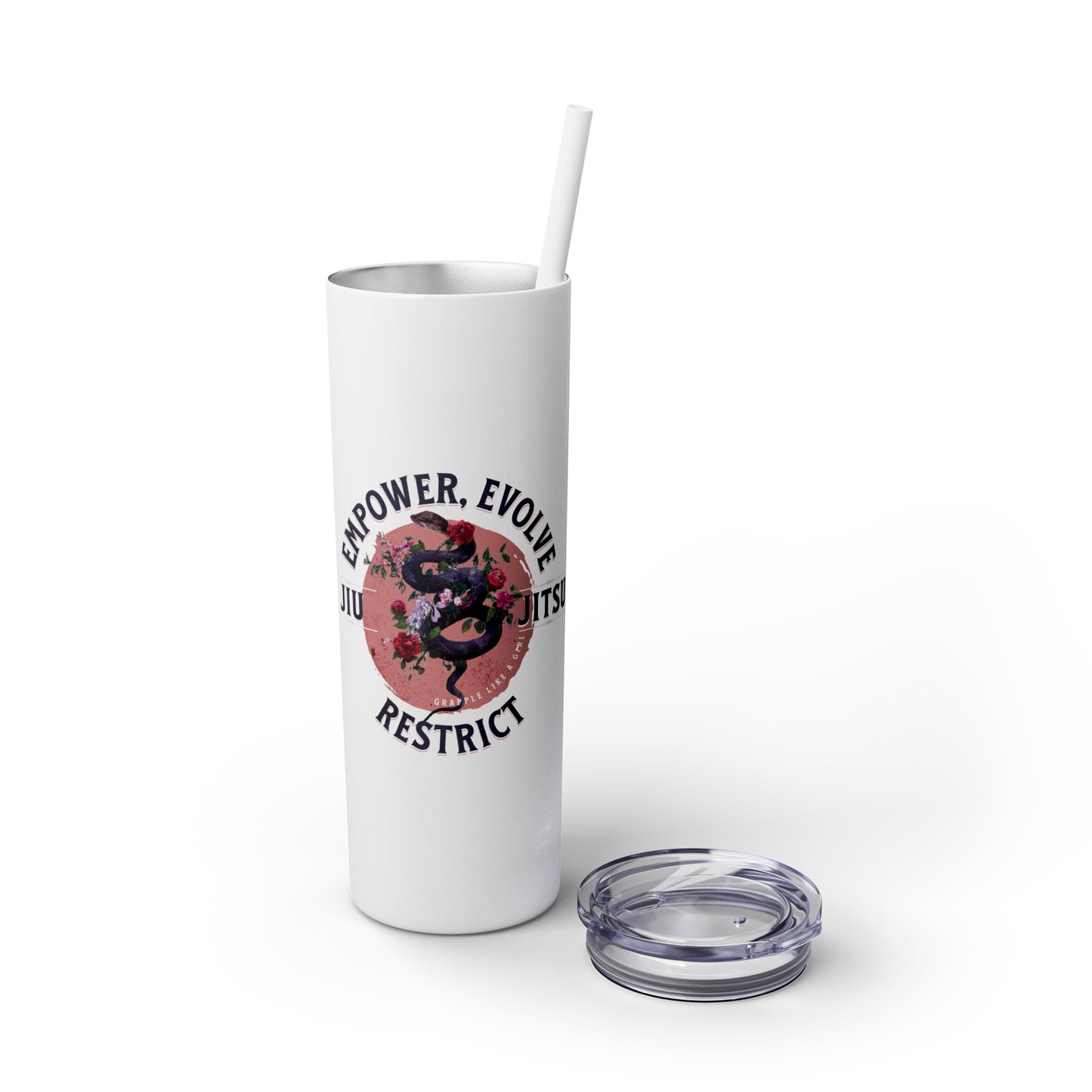 Ladies BJJ Empower, Evolve, Restrict Skinny BJJ Gift Tumbler with Straw, 20oz