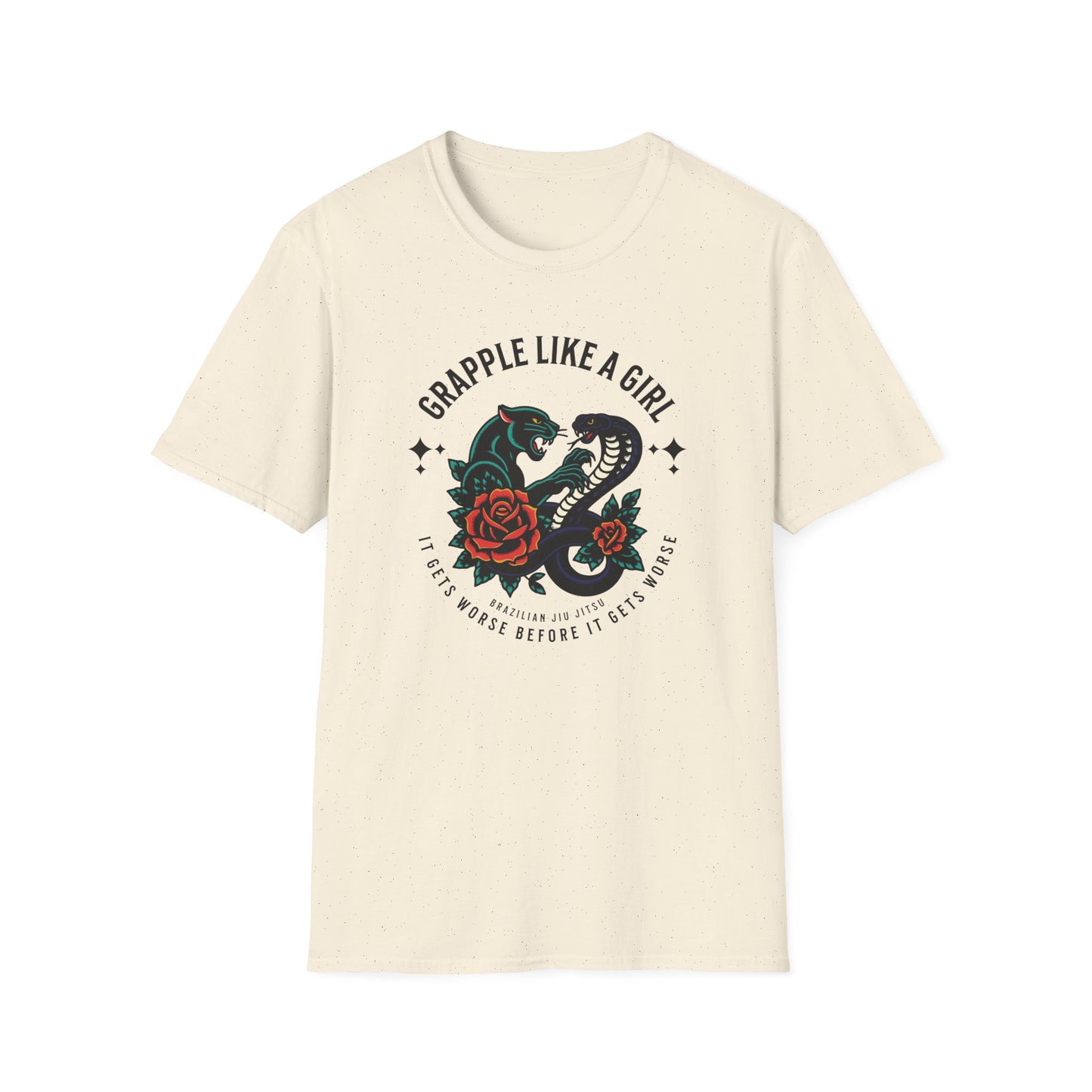 Women's Grapple like a Girl BJJ Unisex Softstyle T-Shirt - It Gets Worse