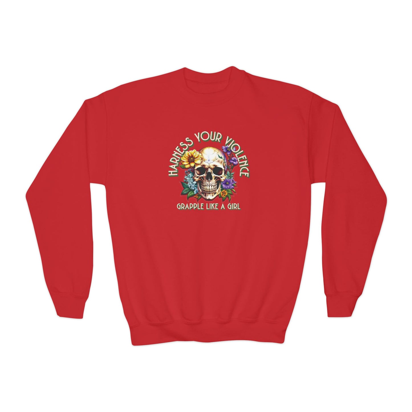 Grapple Like A Girl Youth Crewneck Sweatshirt - Harness Your Violence