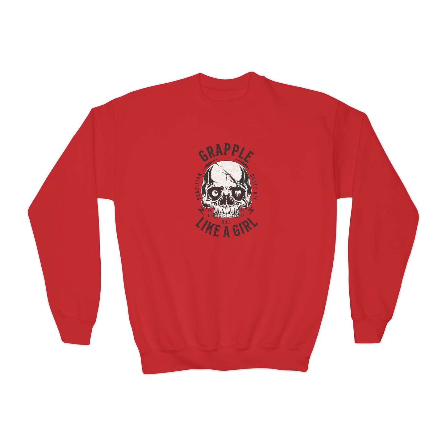 Grapple Like A Girl Youth Crewneck Sweatshirt - Skull