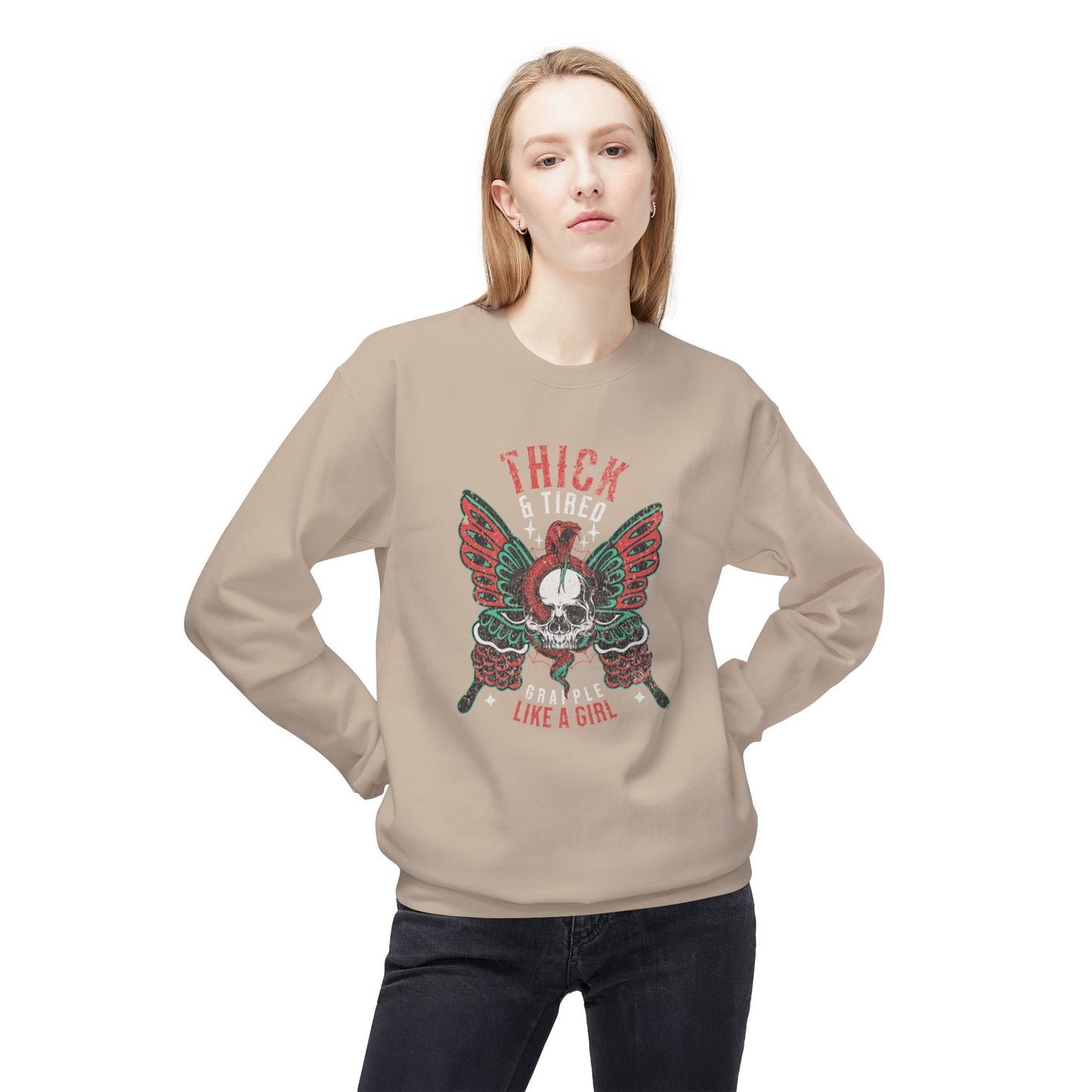 Crewneck Sweatshirt - Grapple Like a Girl Thick & Tired BJJ Sweater