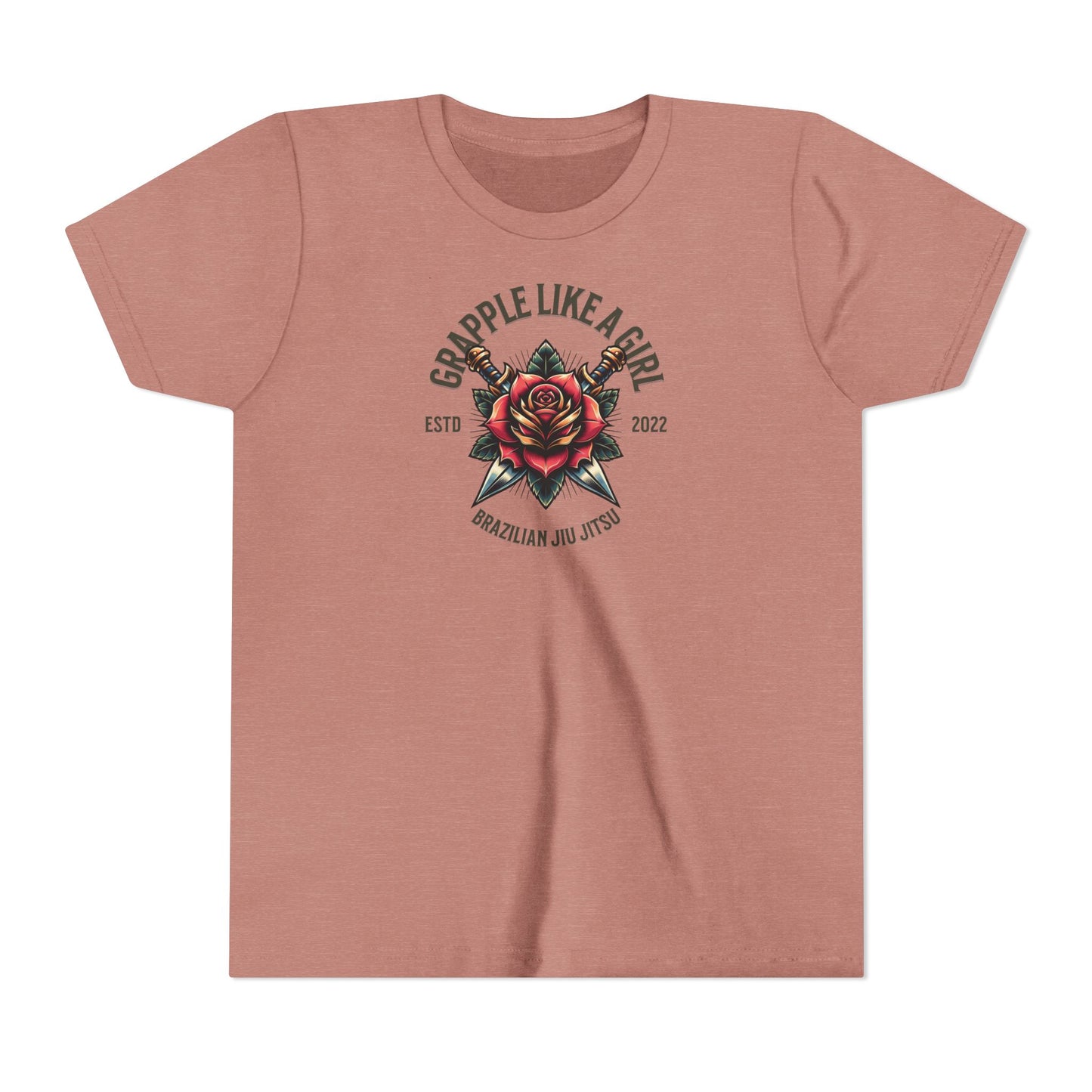 BJJ Youth Girls Short Sleeve Tee - Grapple like a Girl Rose
