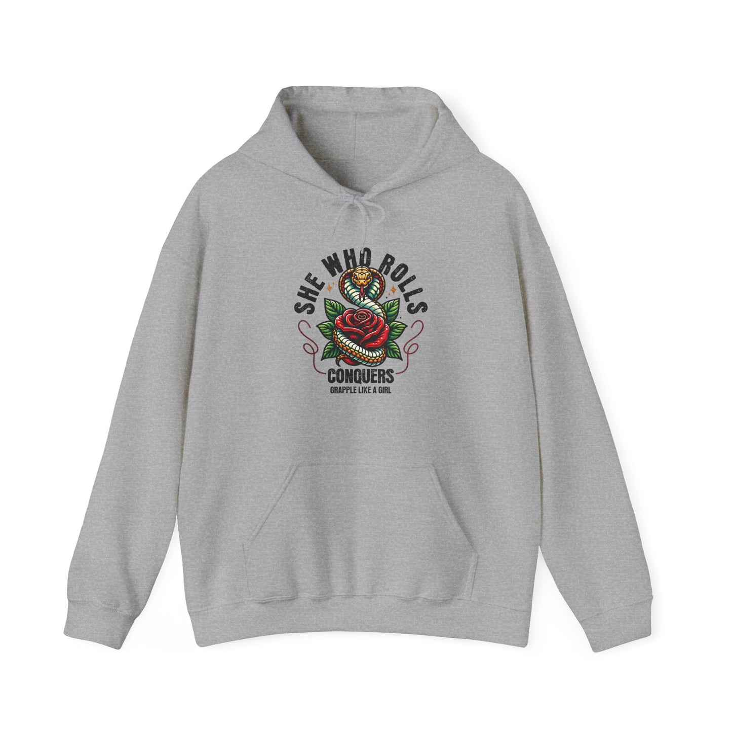 Grapple like a Girl Jiu Jitsu Hoodie - She Whoe Rolls Conquers