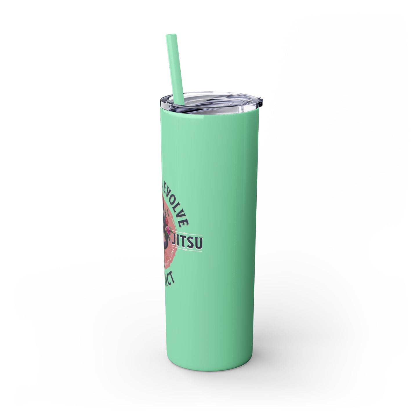 Ladies BJJ Empower, Evolve, Restrict Skinny BJJ Gift Tumbler with Straw, 20oz
