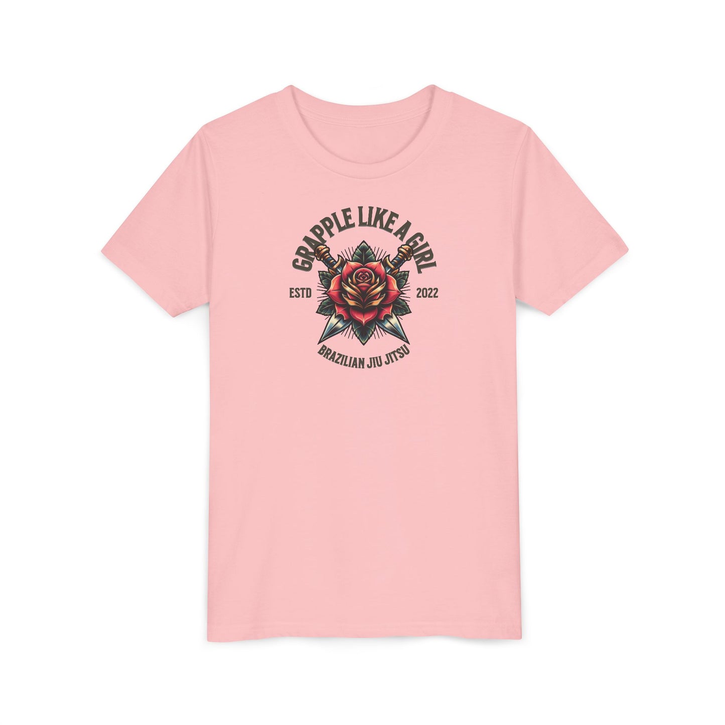 BJJ Youth Girls Short Sleeve Tee - Grapple like a Girl Rose