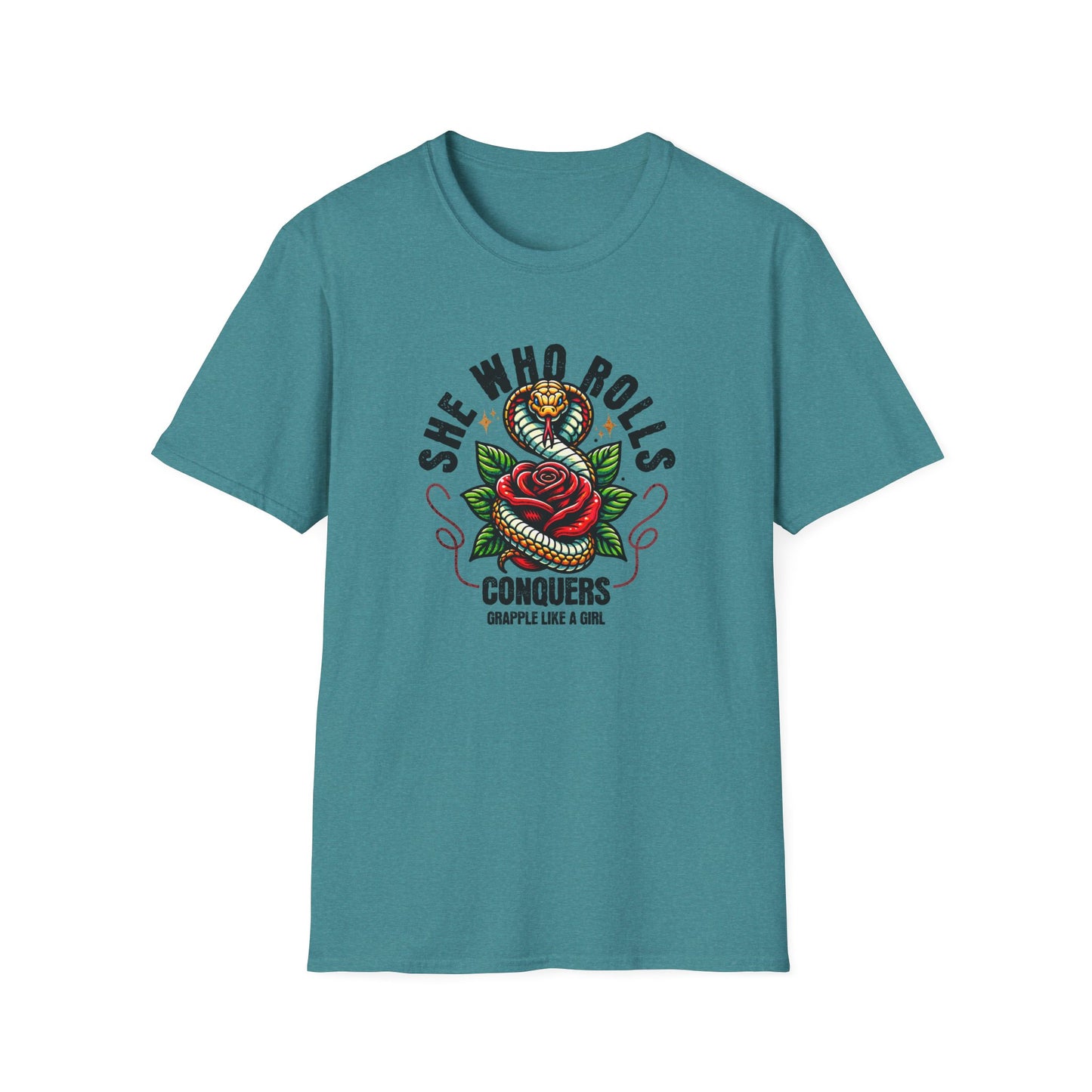 Grapple like a Girl Jiu Jitsu Women's T-Shirt - She Who Rolls Conquers