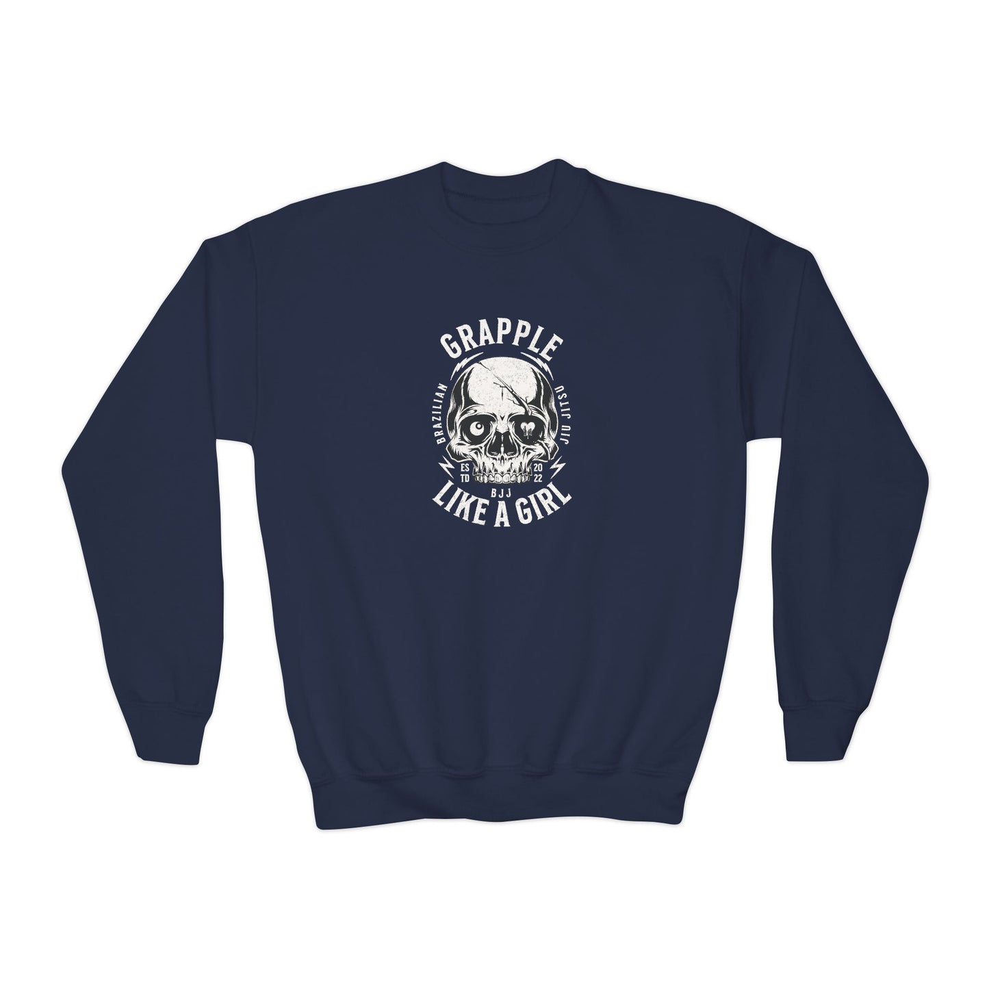 Grapple Like A Girl Youth Crewneck Sweatshirt - Skull