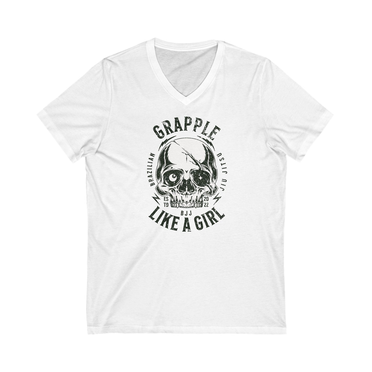 Grapple like a Girl Skull - Unisex Jersey Short Sleeve V-Neck Tee