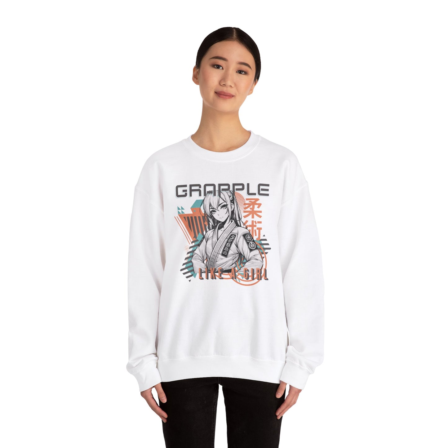 Grapple like a Girl BJJ Women's Crewneck Sweater - Anime Girl