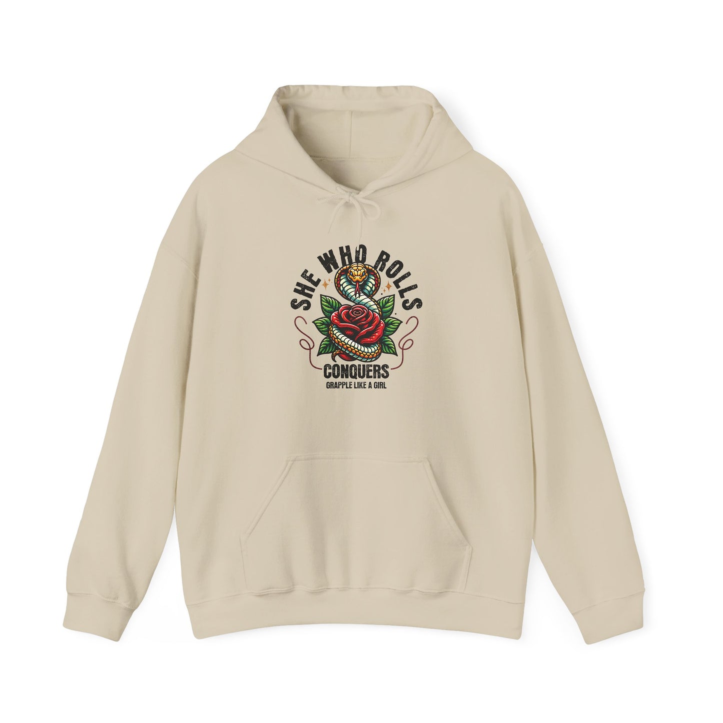Grapple like a Girl Jiu Jitsu Hoodie - She Whoe Rolls Conquers