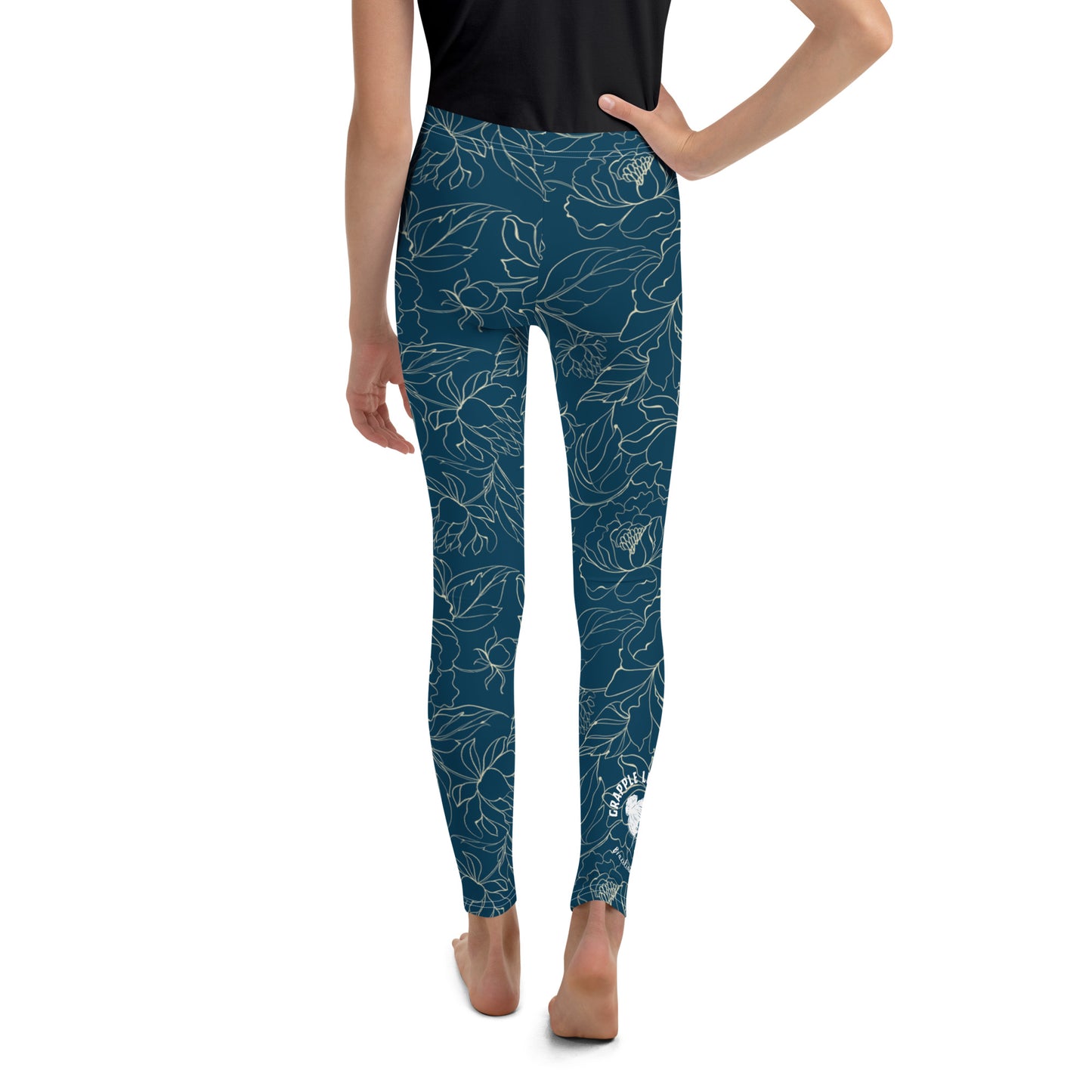Grapple like a Girl Blue Floral Jiu Jitsu Spats, BJJ leggings