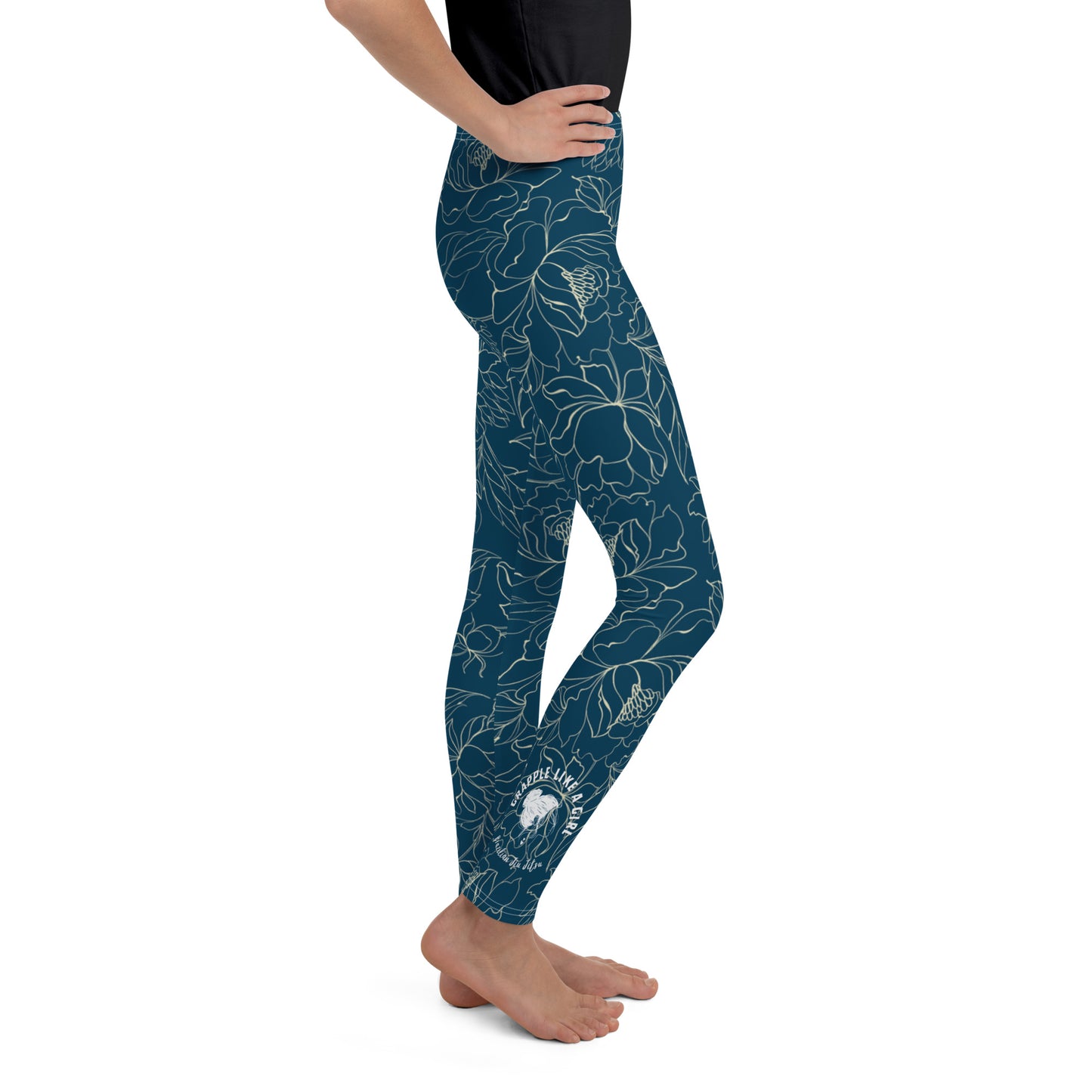 Grapple like a Girl Blue Floral Jiu Jitsu Spats, BJJ leggings