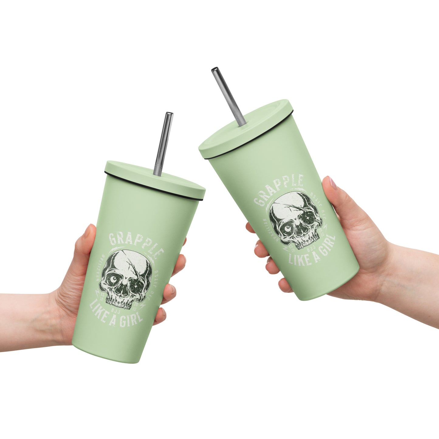 Grapple Like a Girl Skull Insulated Tumbler with Straw