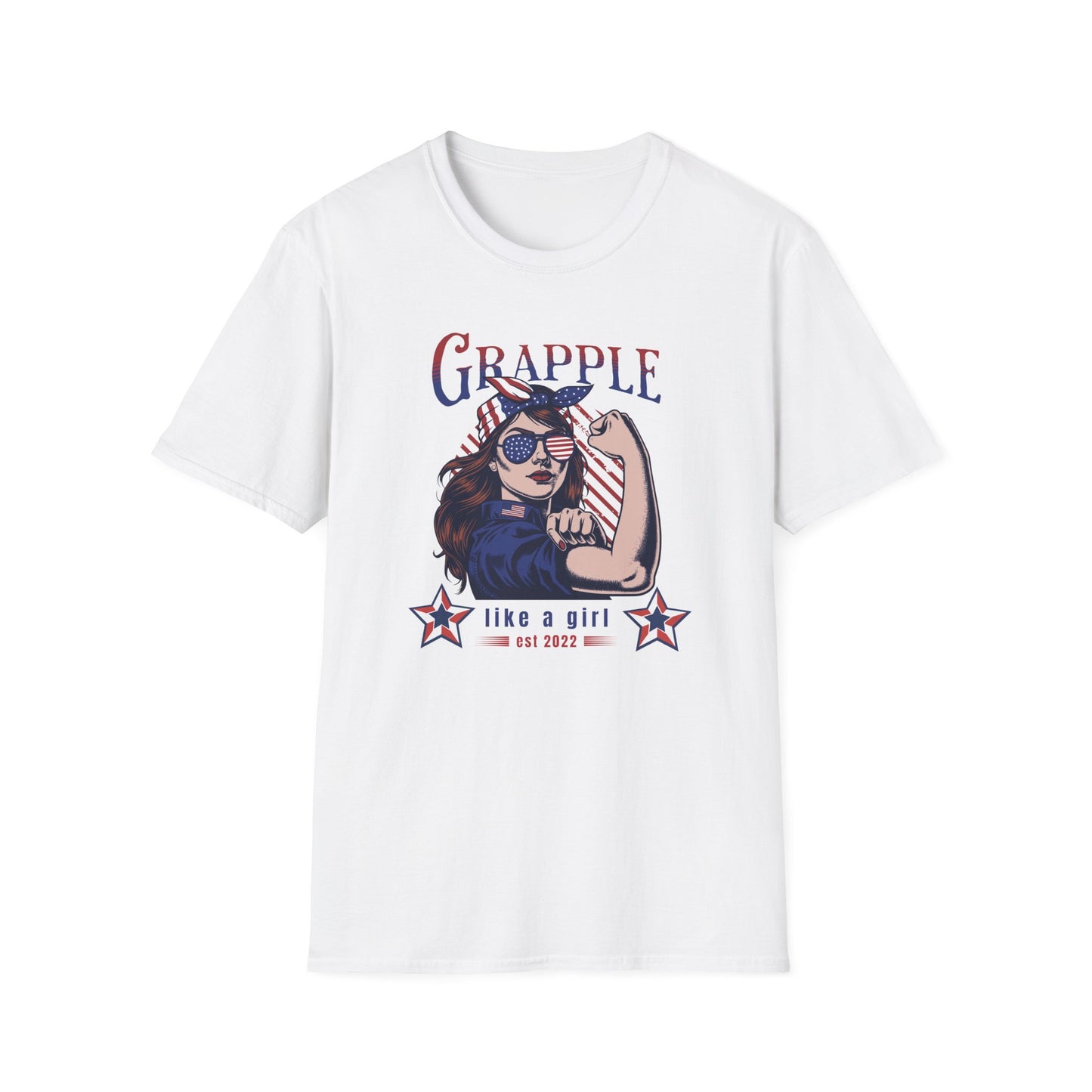 Women's Jiu Jitsu Grapple like a Girl BJJ Vintage Patriotic Unisex Softstyle T-Shirt