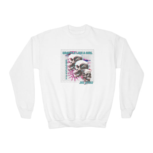 Grapple Like A Girl Youth Crewneck Sweatshirt - Neon Skulls