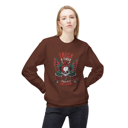 Crewneck Sweatshirt - Grapple Like a Girl Thick & Tired BJJ Sweater