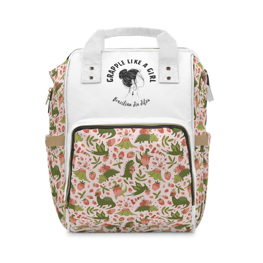 Women's Grapple like a Girl Jiu Jitsu Gear Backpack - Strawberry Dinosaur Design