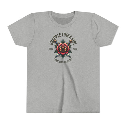 BJJ Youth Girls Short Sleeve Tee - Grapple like a Girl Rose